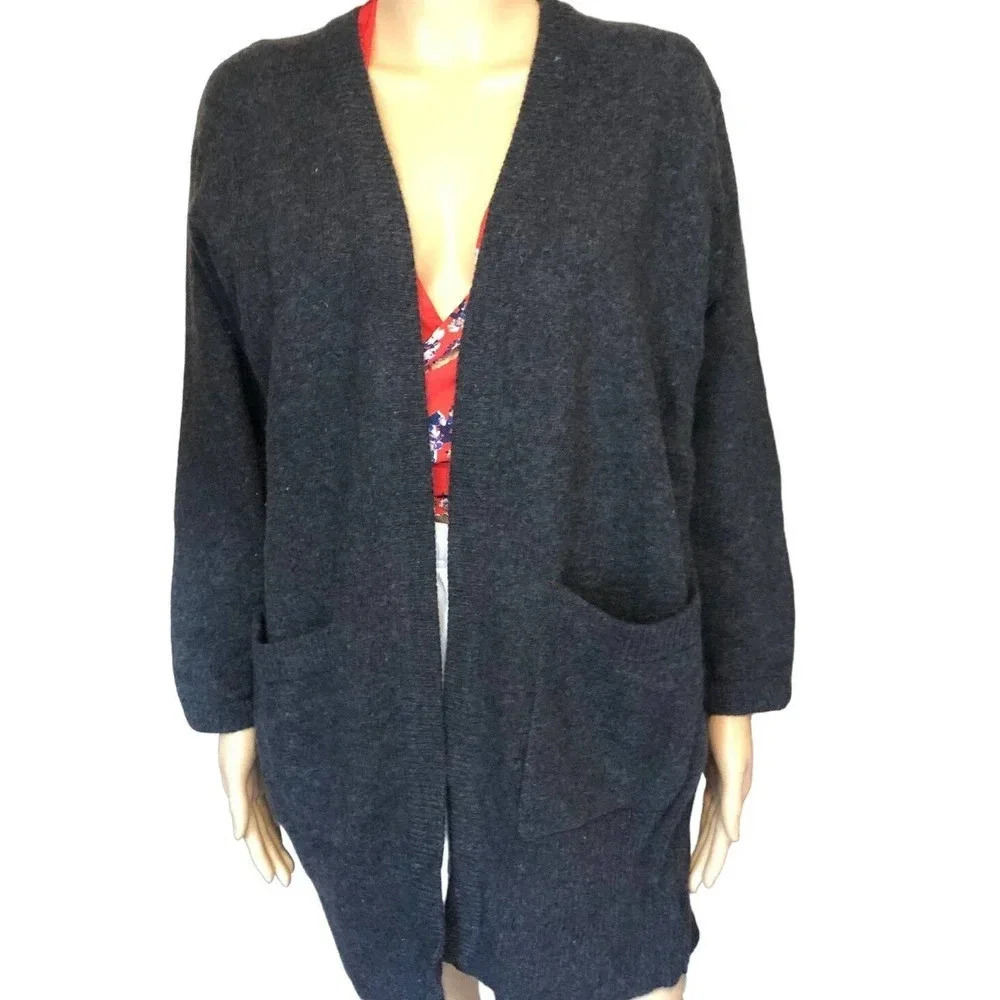 Liz Claiborne Lambswool Blend Open Cardigan Women SP Stretch Pockets